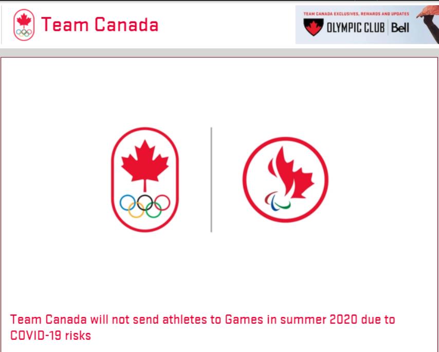 加拿大奥委会官方网站发布 将不参加2020东京奥运会